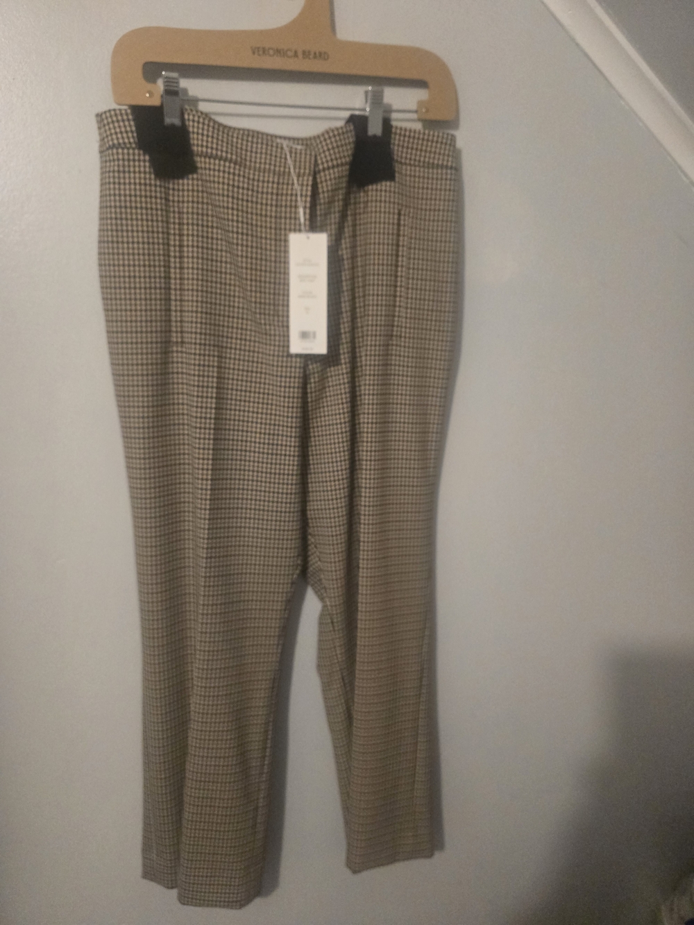 Veronica Beard Tan & Black Houndstooth Tailored Pants